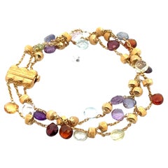 Marco Bicego Paradise Gemstone 18 Karat Yellow Gold Three Strand Bracelet