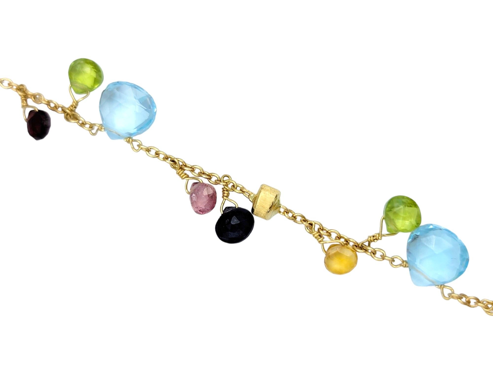 Briolette Cut Marco Bicego Paradise Multi-Color Gemstone Necklace Set in 18 Karat Yellow Gold For Sale