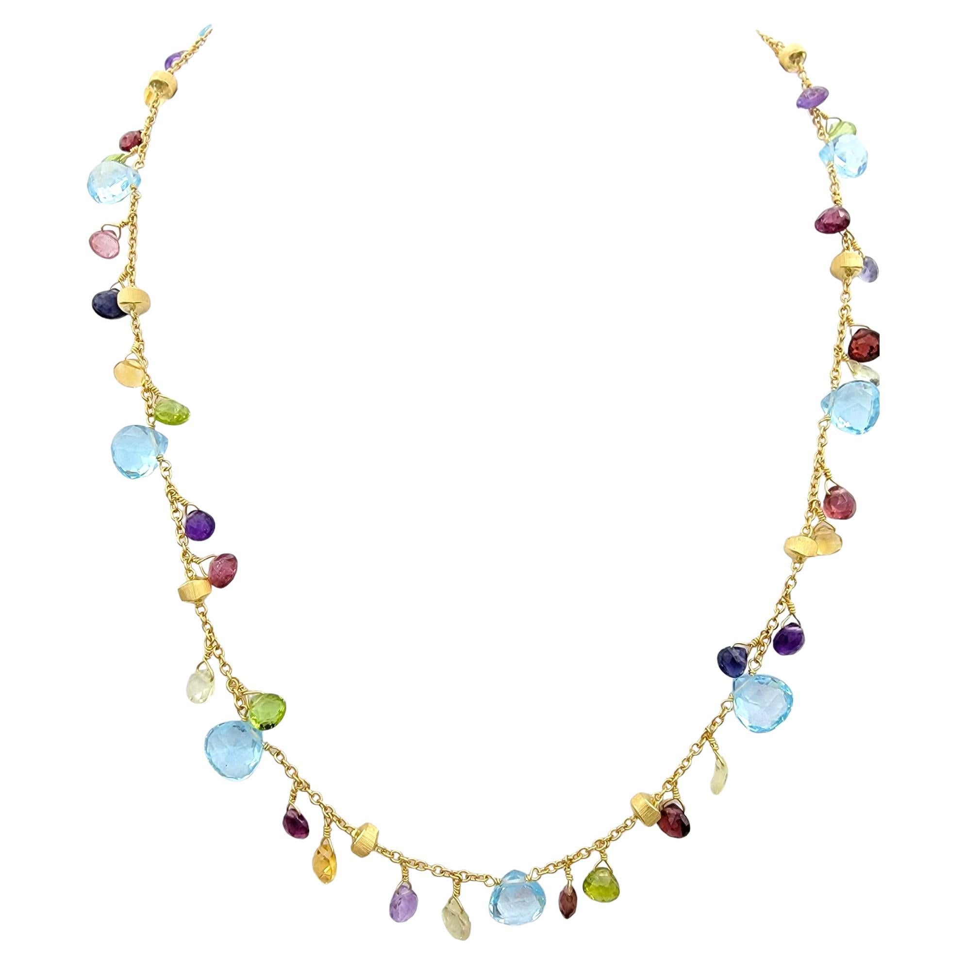 Marco Bicego Paradise Multi-Color Gemstone Necklace Set in 18 Karat Yellow Gold For Sale