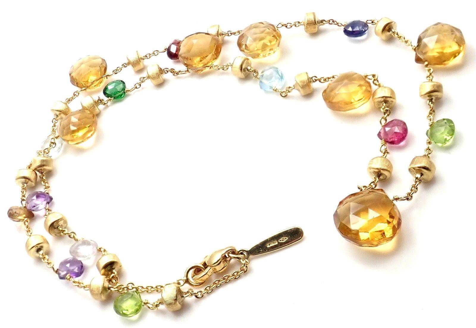 Women's or Men's Marco Bicego Paradise Multi-Colored Gemstone Yellow Gold Necklace