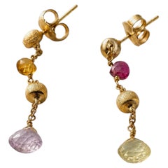 Marco Bicego Paradise Multi-Gemstone Single Strand Earrings 18k Yellow Gold