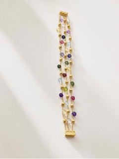 Marco Bicego Paradise Multi-Gemstone Triple Strand Bracelet 18k Yellow Gold 7 in