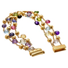 Marco Bicego Paradise Multi-Gemstone Triple Strand Bracelet 18k Yellow Gold 7 in
