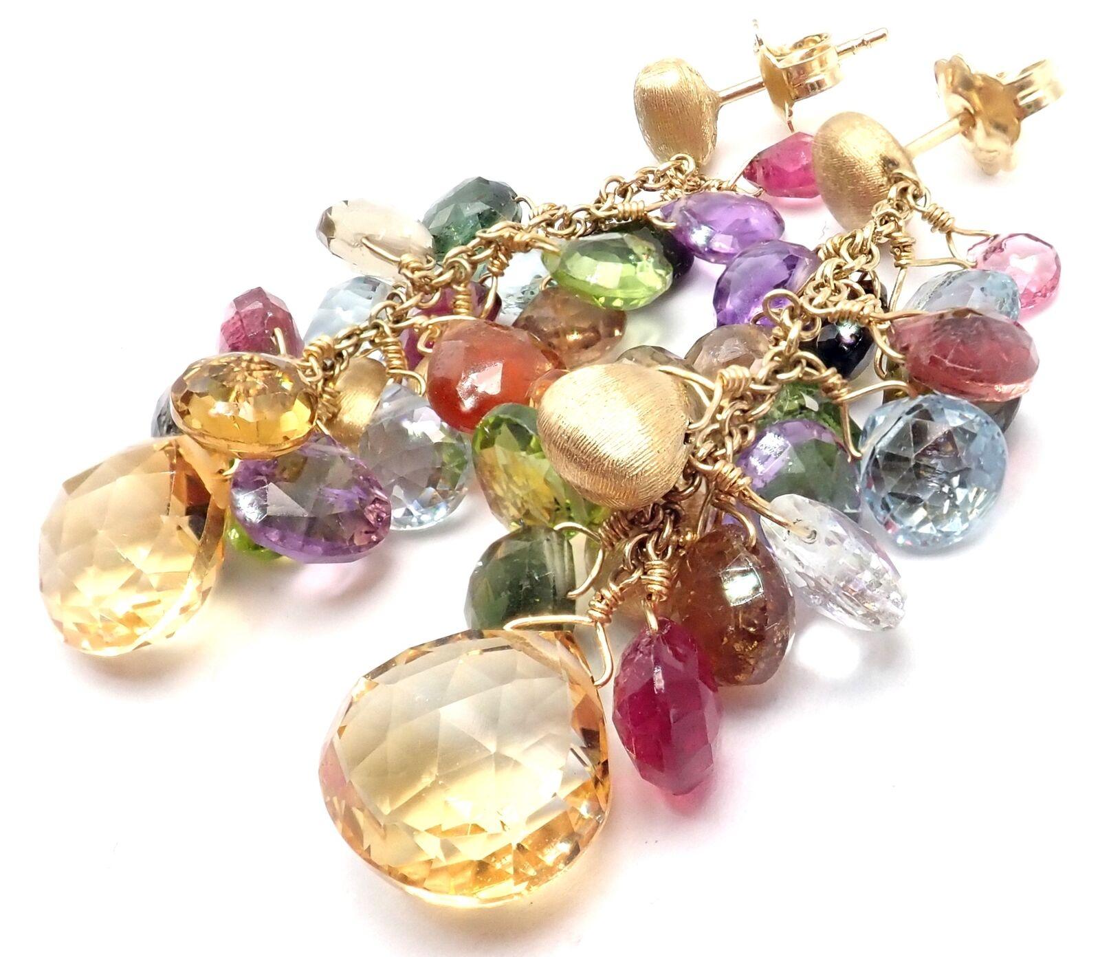 Marco Bicego Paradise Multicolor Gemstone Gold Earrings In Excellent Condition In Holland, PA