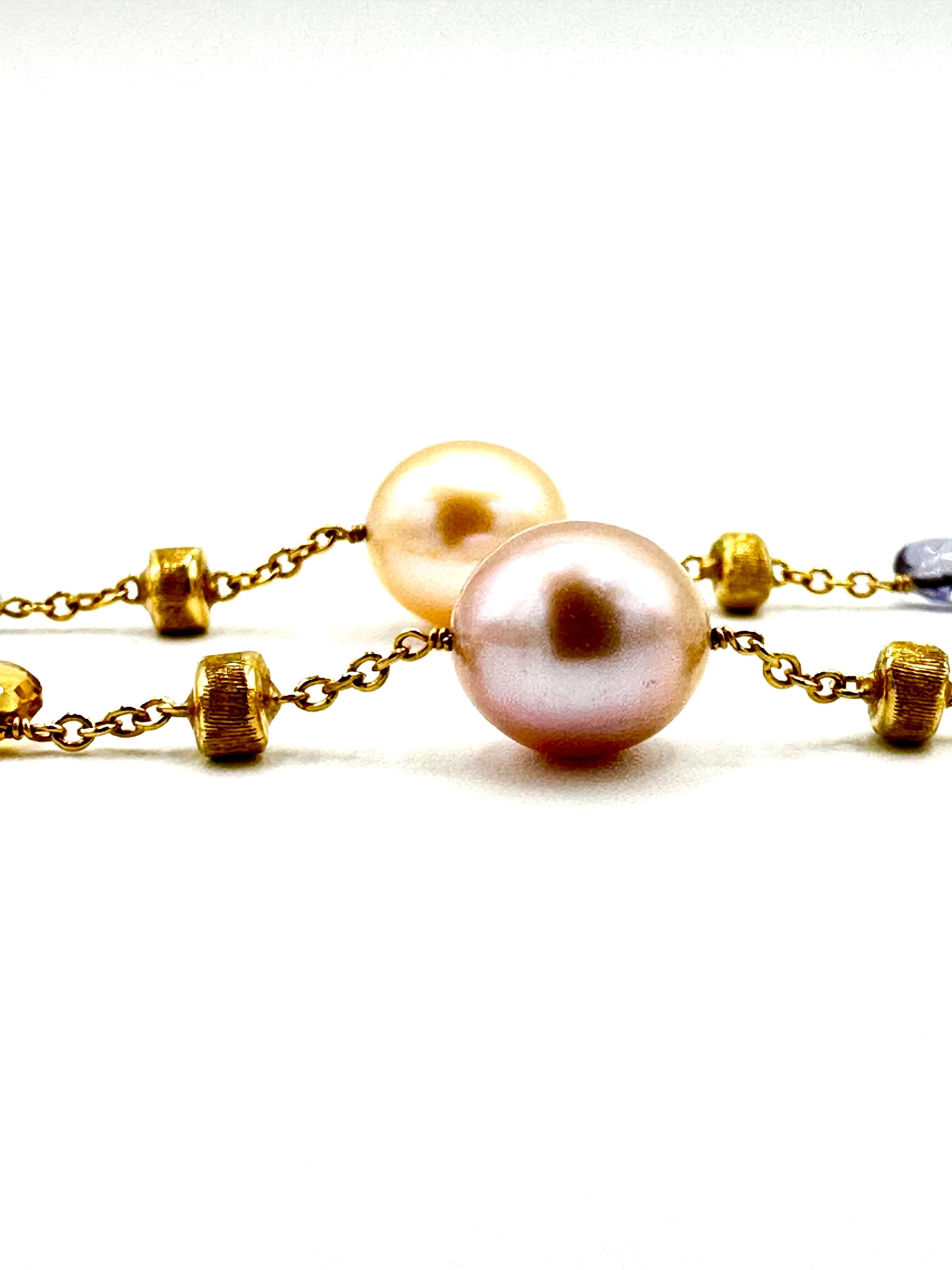 Marco Bicego Paradise Multicolor Gemstone Pearl and 18K Yellow Gold Necklace 1
