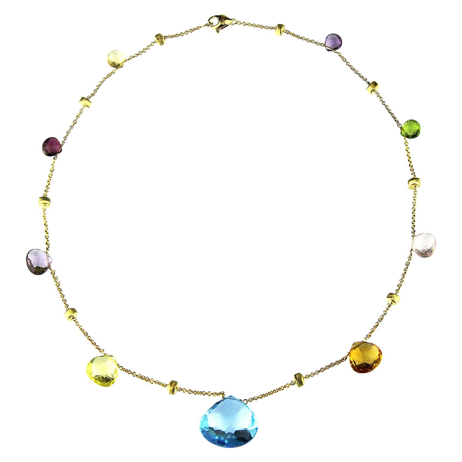 Marco Bicego Paradise Necklace in 18 Carat Yellow Gold, with Blue Topaz, Citrine
