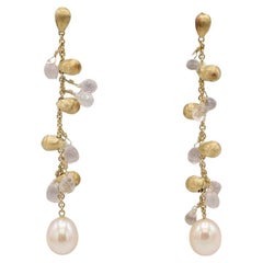 Marco Bicego Paradise Pearl & Rose Quartz Dangle Drop Earrings 18K Yellow Gold
