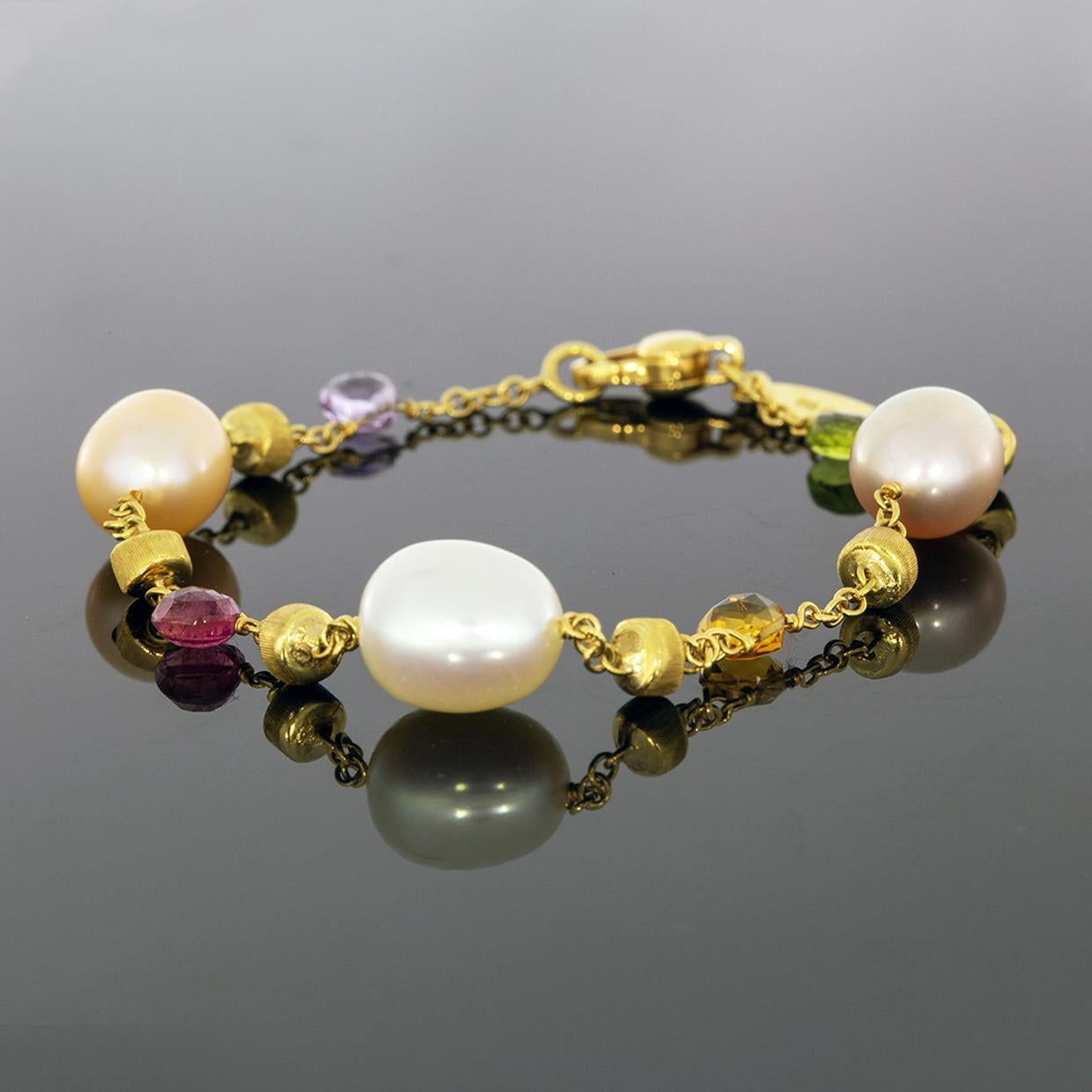 Marco Bicego Paradise Yellow Gold Multi Gemstone and Pearl Bracelet In Excellent Condition In Columbia, MO