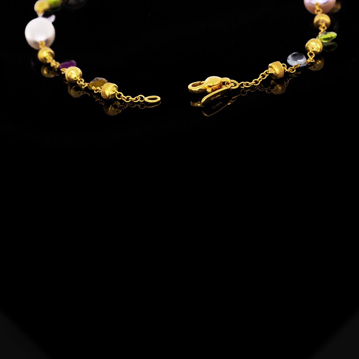 Marco Bicego Paradise Yellow Gold Multi Gemstone and Pearl Necklace In Excellent Condition In Columbia, MO