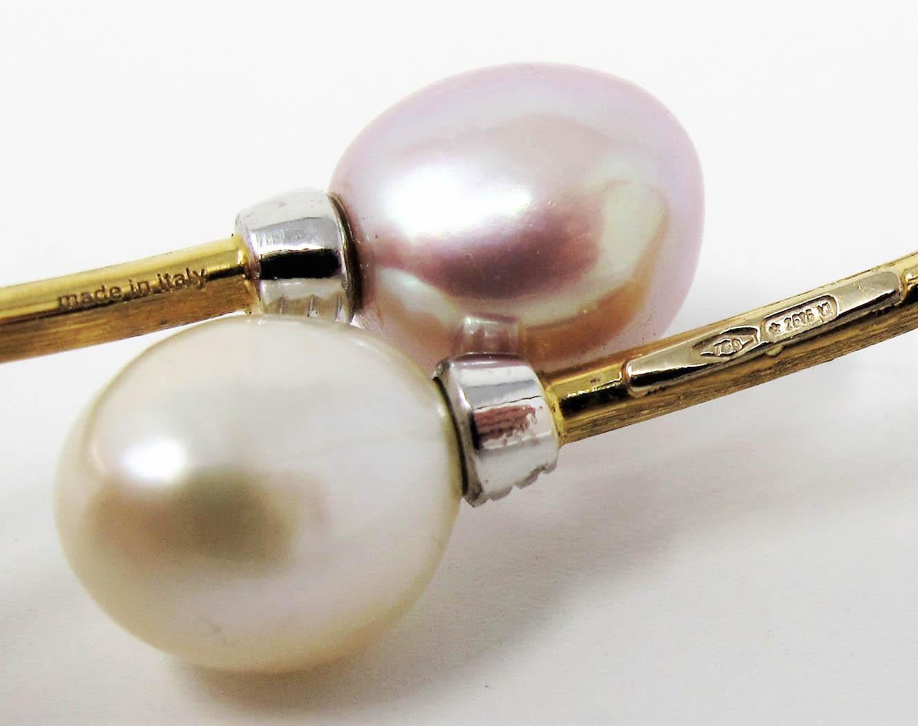 Marco Bicego Pave Diamond 18 Karat Gold Two-Tone Pearl Bypass Bangle Bracelet 3