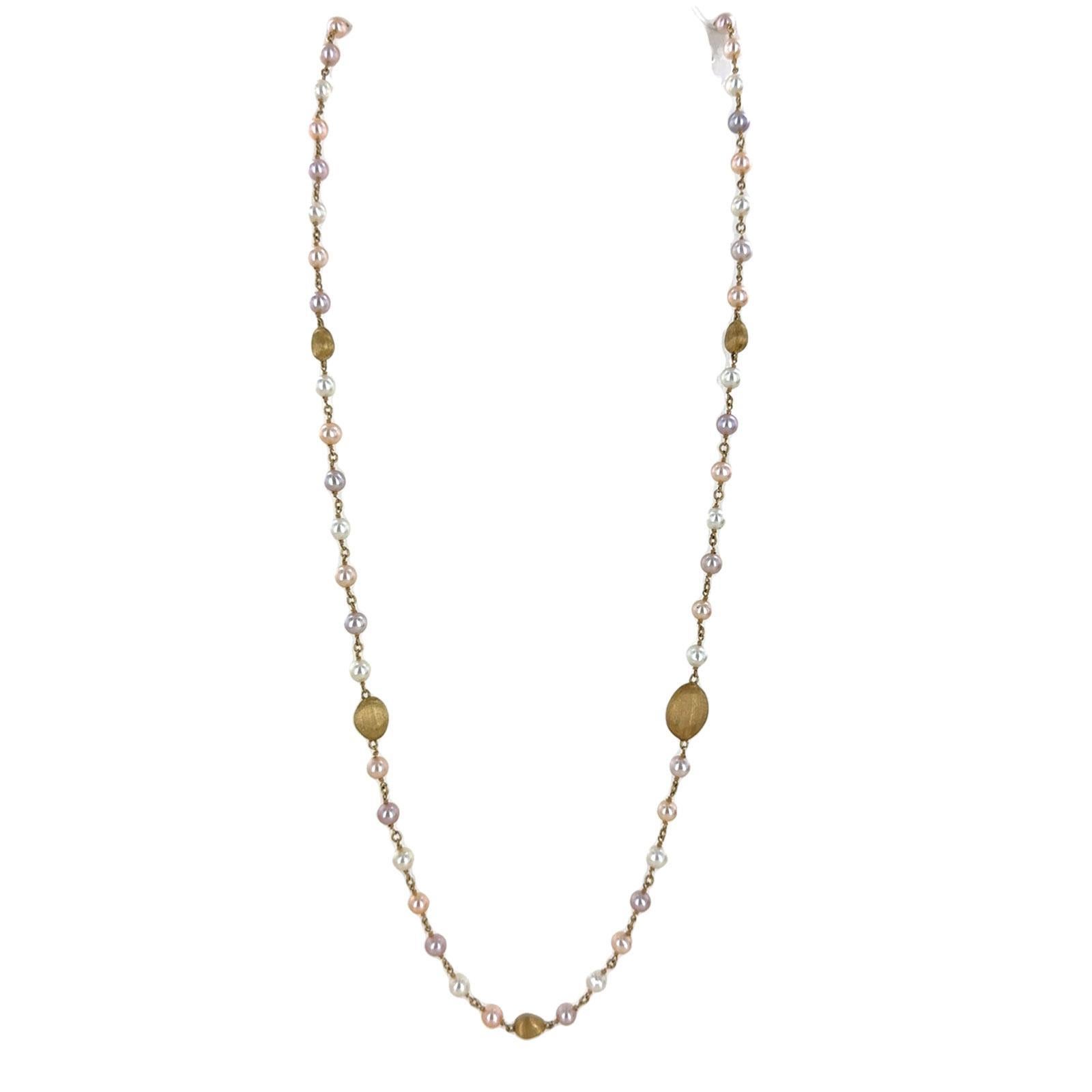 Taille ronde Marco Bicego Collier à maillons 31 pouces en or jaune 18 carats et perles en vente