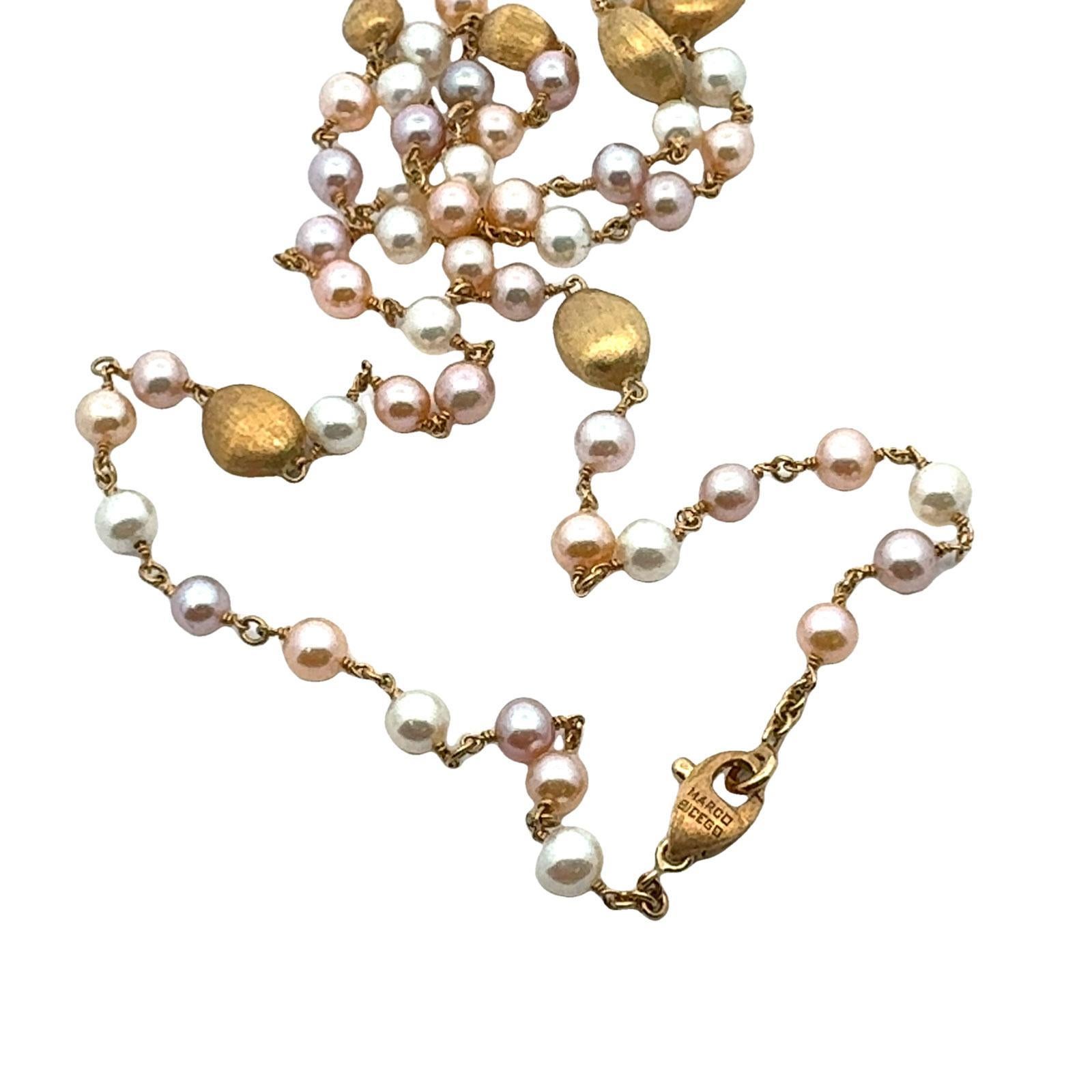 Marco Bicego Collier à maillons 31 pouces en or jaune 18 carats et perles Pour femmes en vente