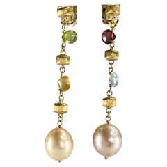 Marco Bicego Pearl and Gemstone Drop Dangle Earrings 18k Yellow Gold