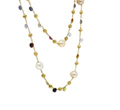 Marco Bicego Pearl Citrine Topaz Multi Gemstone 18 Karat Yellow Gold Necklace