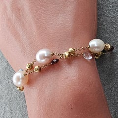 Marco Bicego Pearl Gemstone 2 Row Chain Bracelet 18k Yellow Gold 14.2g 7.5"