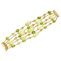 Marco Bicego Peridot Green Quartz 18 Karat Gold Multi-Strand Bracelet