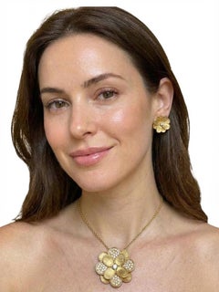 Marco Bicego Petali 18K Yellow Gold Diamond Flower Necklace and Earrings Set