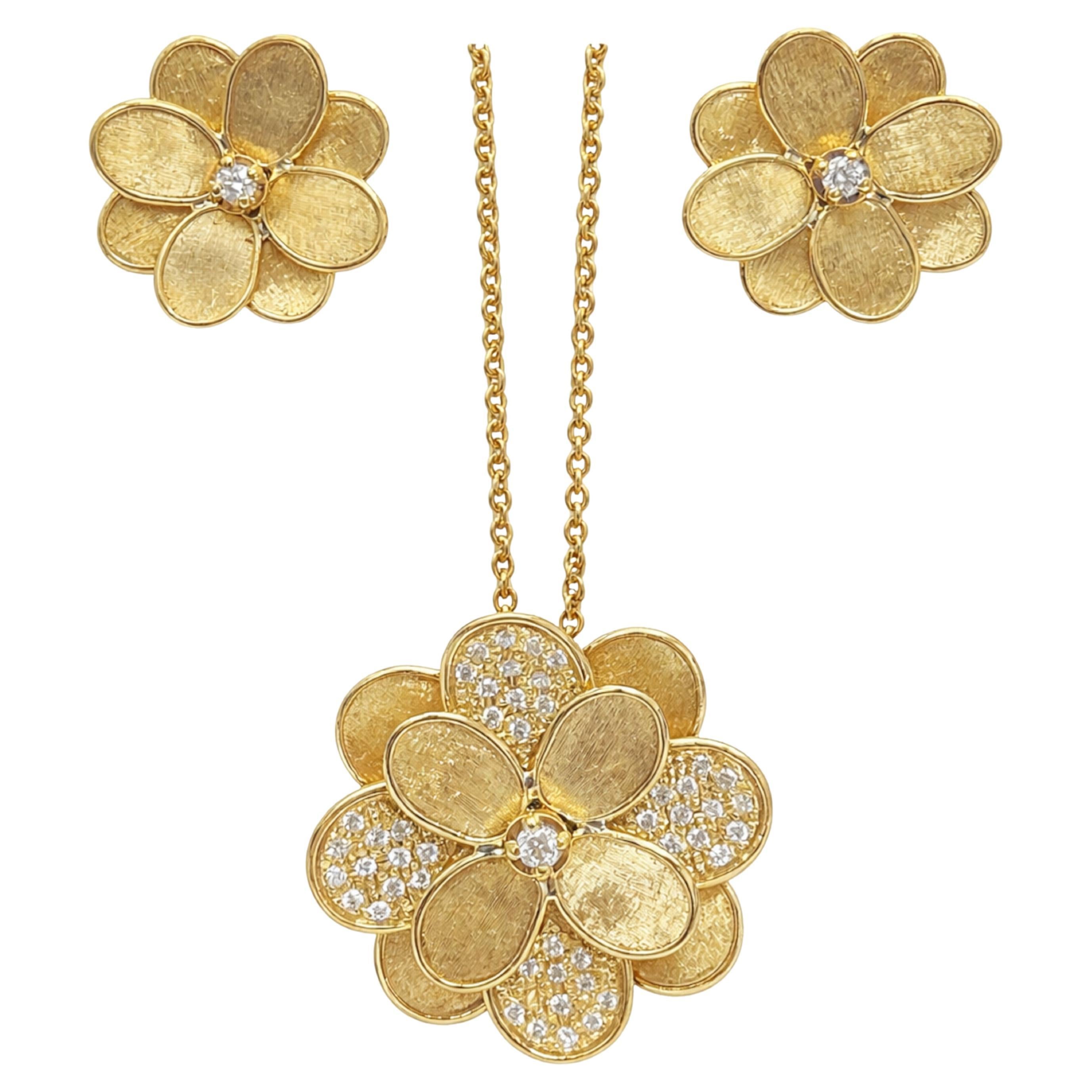 Marco Bicego Petali Collier et boucles d'oreilles en or jaune 18 carats avec fleurs en diamants