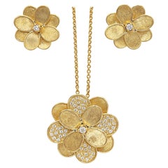Marco Bicego Petali 18K Yellow Gold Diamond Flower Necklace and Earrings Set