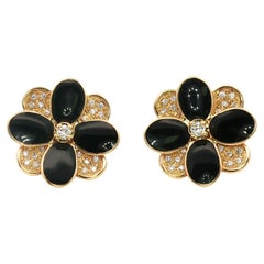 Marco Bicego Petali Diamond Black Enamel Floral 18 Karat Yellow Gold Earrings