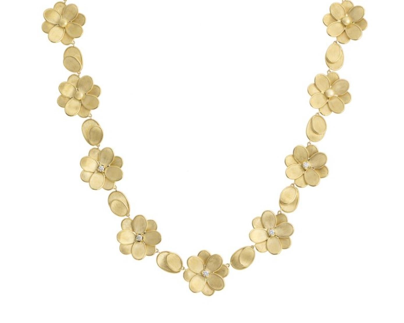 Marco Bicego Petali Yellow Gold & Diamonds Ladies Necklace CB2441 B Y 02 In New Condition For Sale In Wilmington, DE