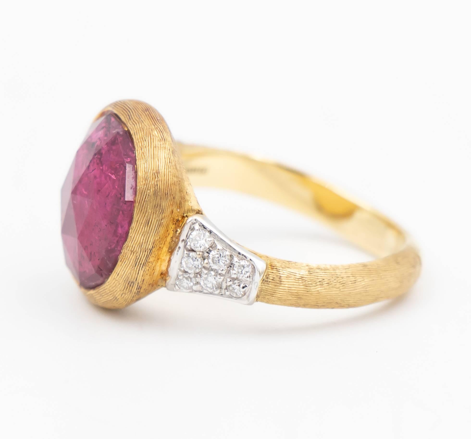 Round Cut Marco Bicego Pink Tourmaline Jaipur Ring 18 Karat Yellow Gold with Diamonds