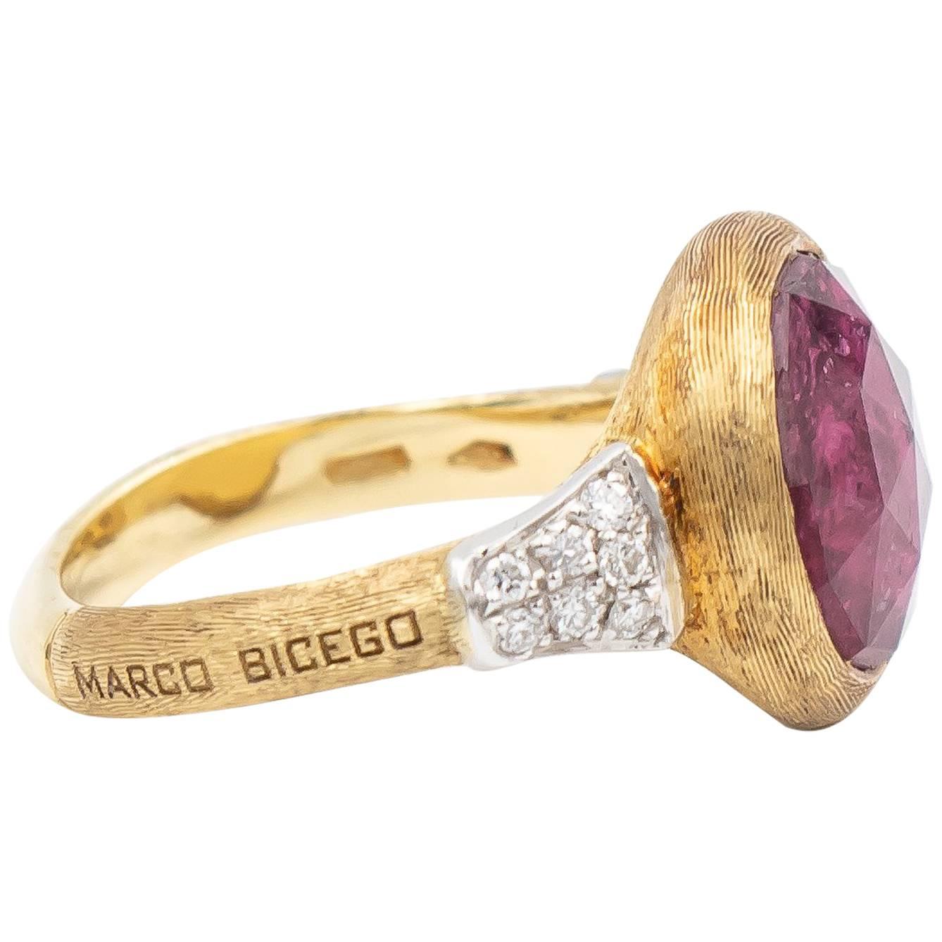 Marco Bicego Pink Tourmaline Jaipur Ring 18 Karat Yellow Gold with Diamonds