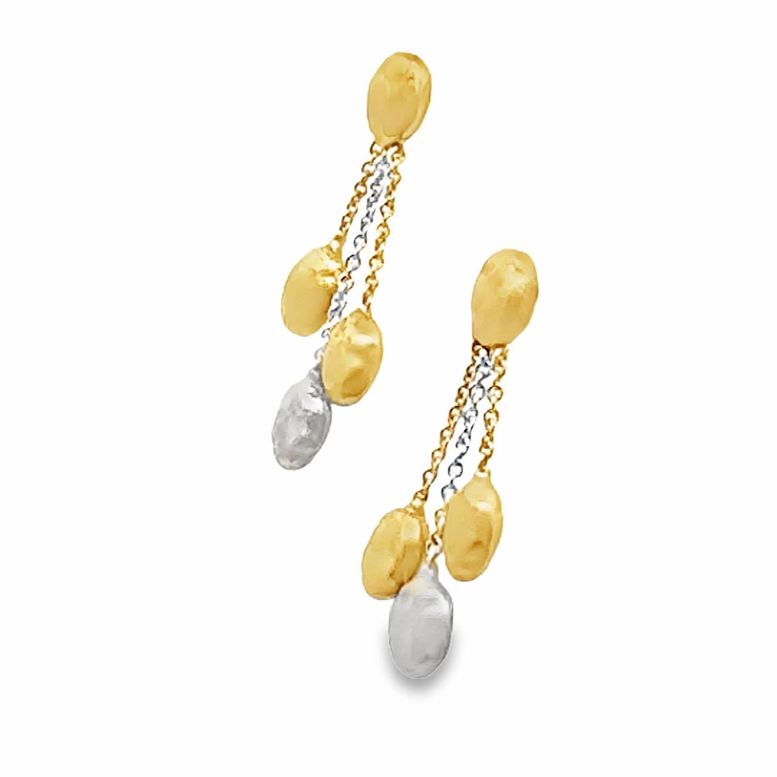 Modern Marco Bicego Siviglia 18 Karat Two Tone Gold Hammered Drop Dangle Earrings