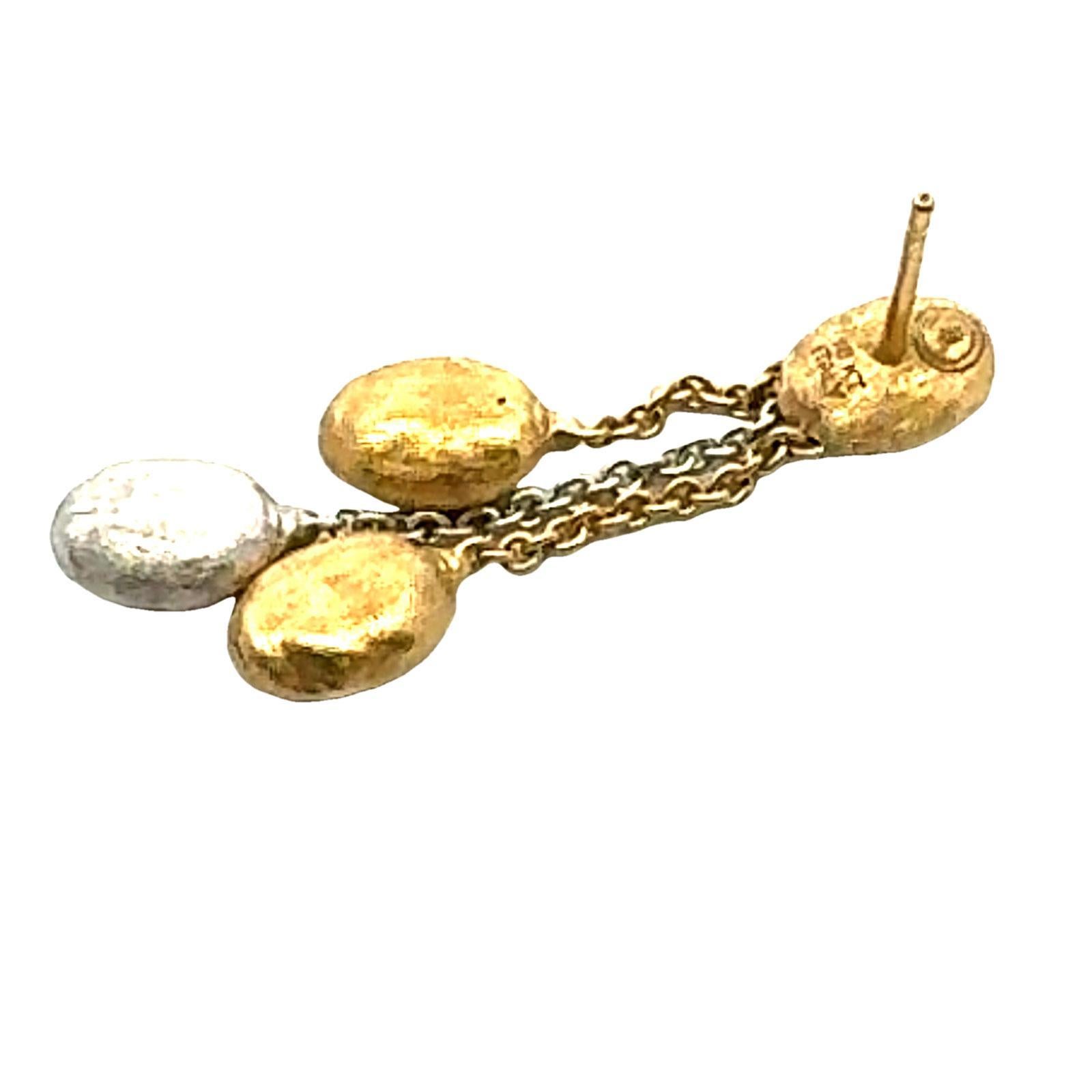 Marco Bicego Siviglia 18 Karat Two Tone Gold Hammered Drop Dangle Earrings In Excellent Condition In Boca Raton, FL