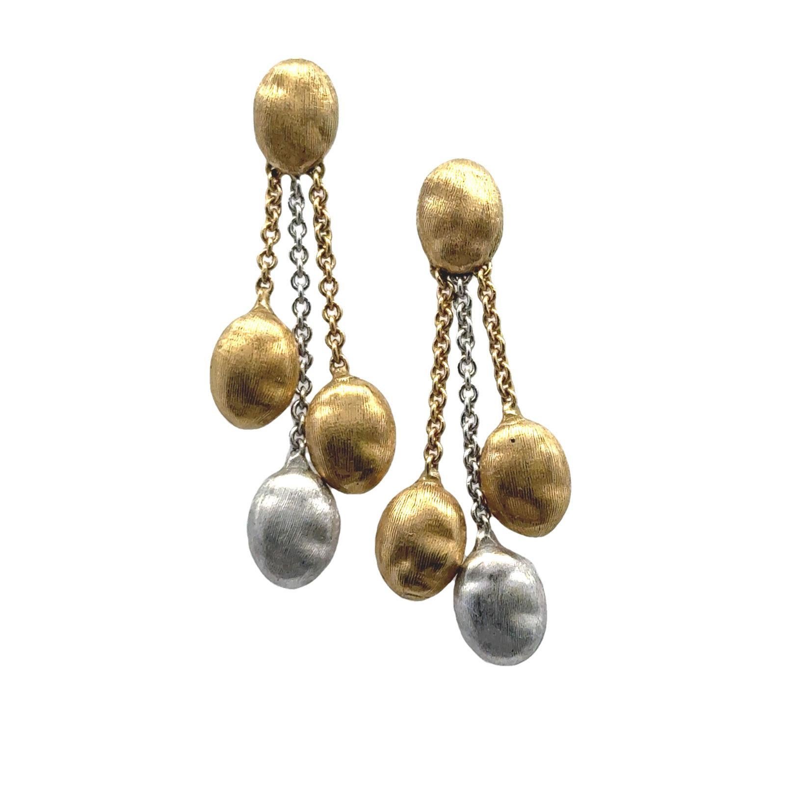 Marco Bicego Siviglia 18 Karat Two Tone Gold Hammered Drop Dangle Earrings 1