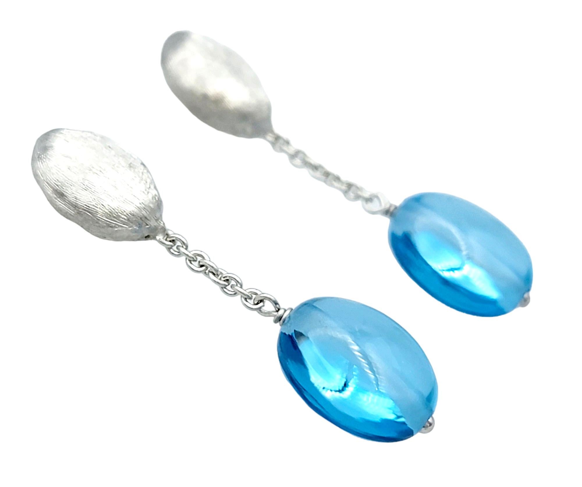 Contemporary Marco Bicego Siviglia Cabochon Blue Topaz Earrings Set in 18 Karat White Gold For Sale