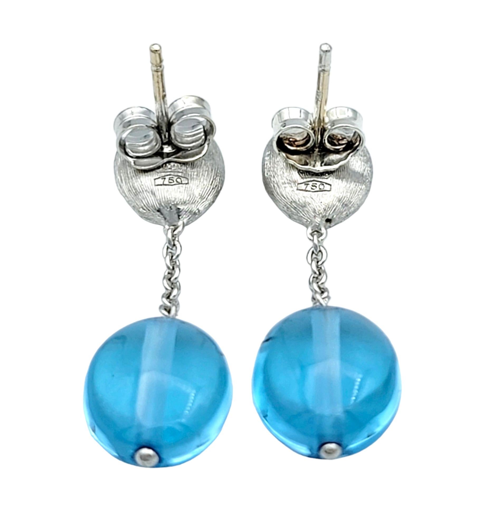 Marco Bicego Siviglia Cabochon Blue Topaz Earrings Set in 18 Karat White Gold In Good Condition For Sale In Scottsdale, AZ