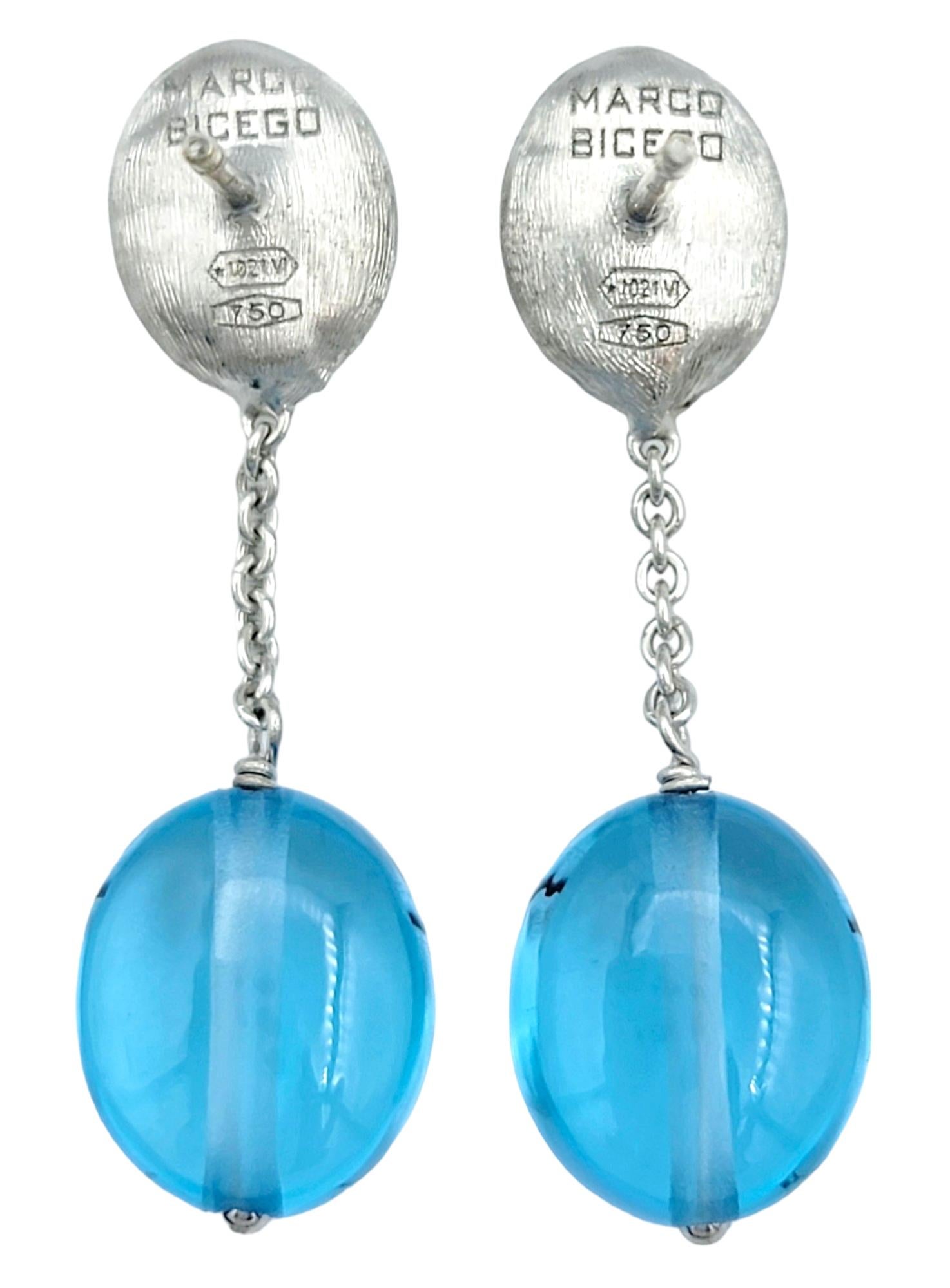 Marco Bicego Siviglia Cabochon Blue Topaz Earrings Set in 18 Karat White Gold For Sale 1