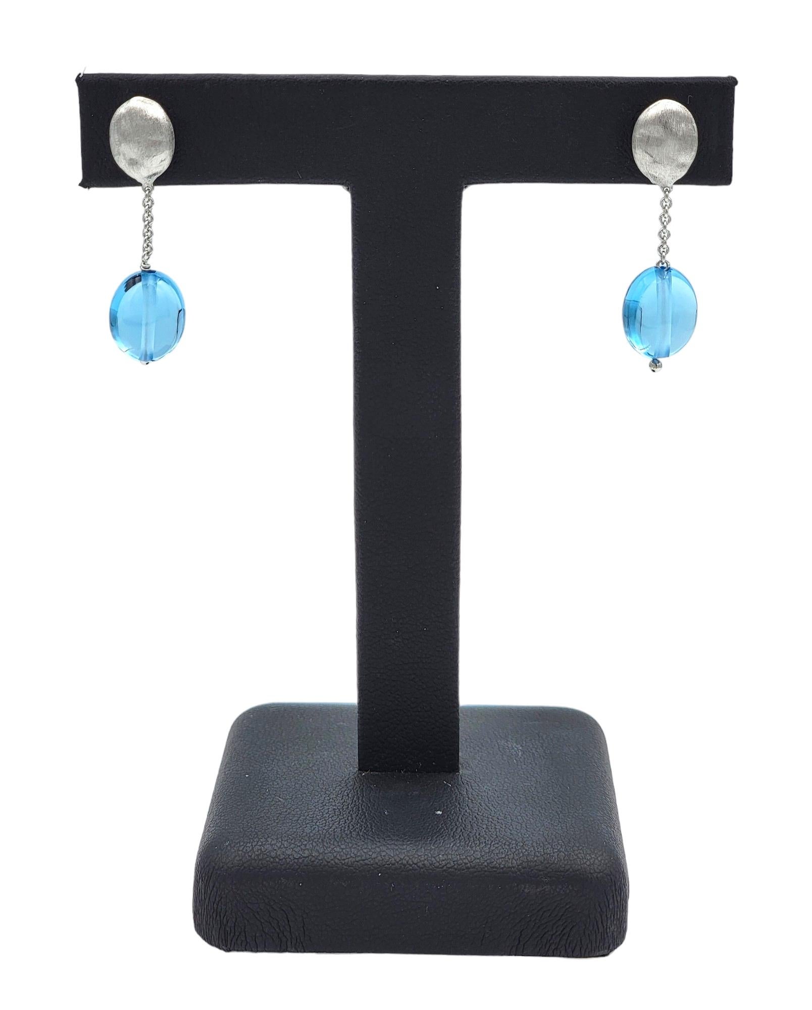 Marco Bicego Siviglia Cabochon Blue Topaz Earrings Set in 18 Karat White Gold For Sale 2
