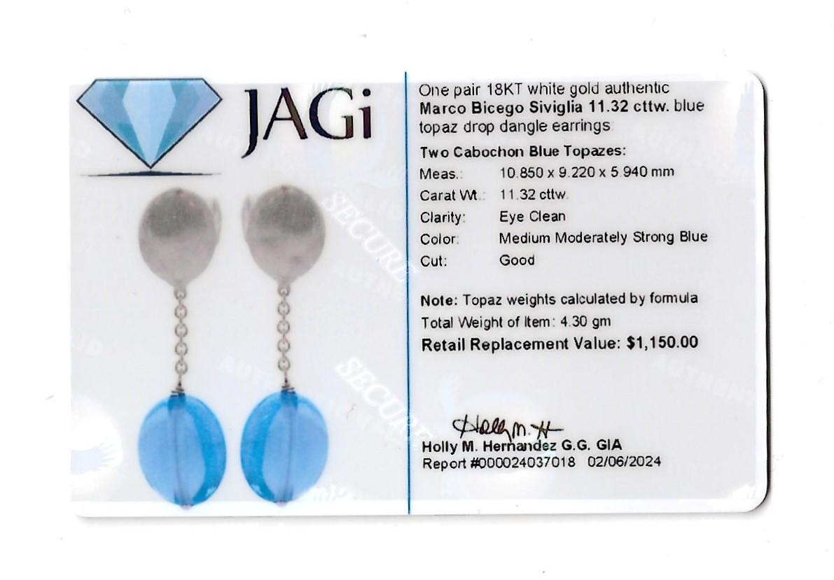 Marco Bicego Siviglia Cabochon Blue Topaz Earrings Set in 18 Karat White Gold For Sale 4