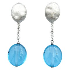 Marco Bicego Siviglia Cabochon Blue Topaz Earrings Set in 18 Karat White Gold