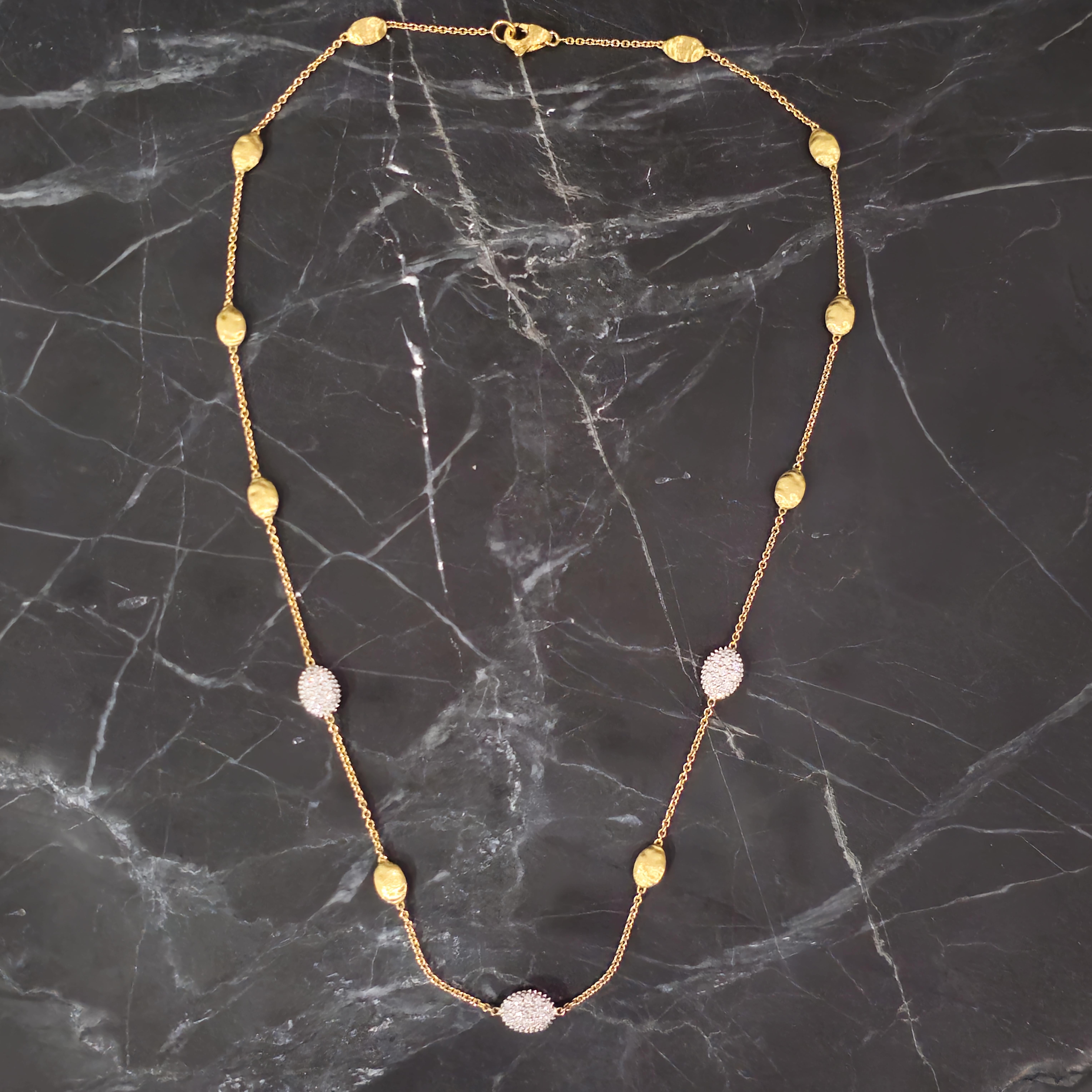 Round Cut Marco Bicego Siviglia Diamond Station Chain Necklace Bead 18k Yellow Gold 16