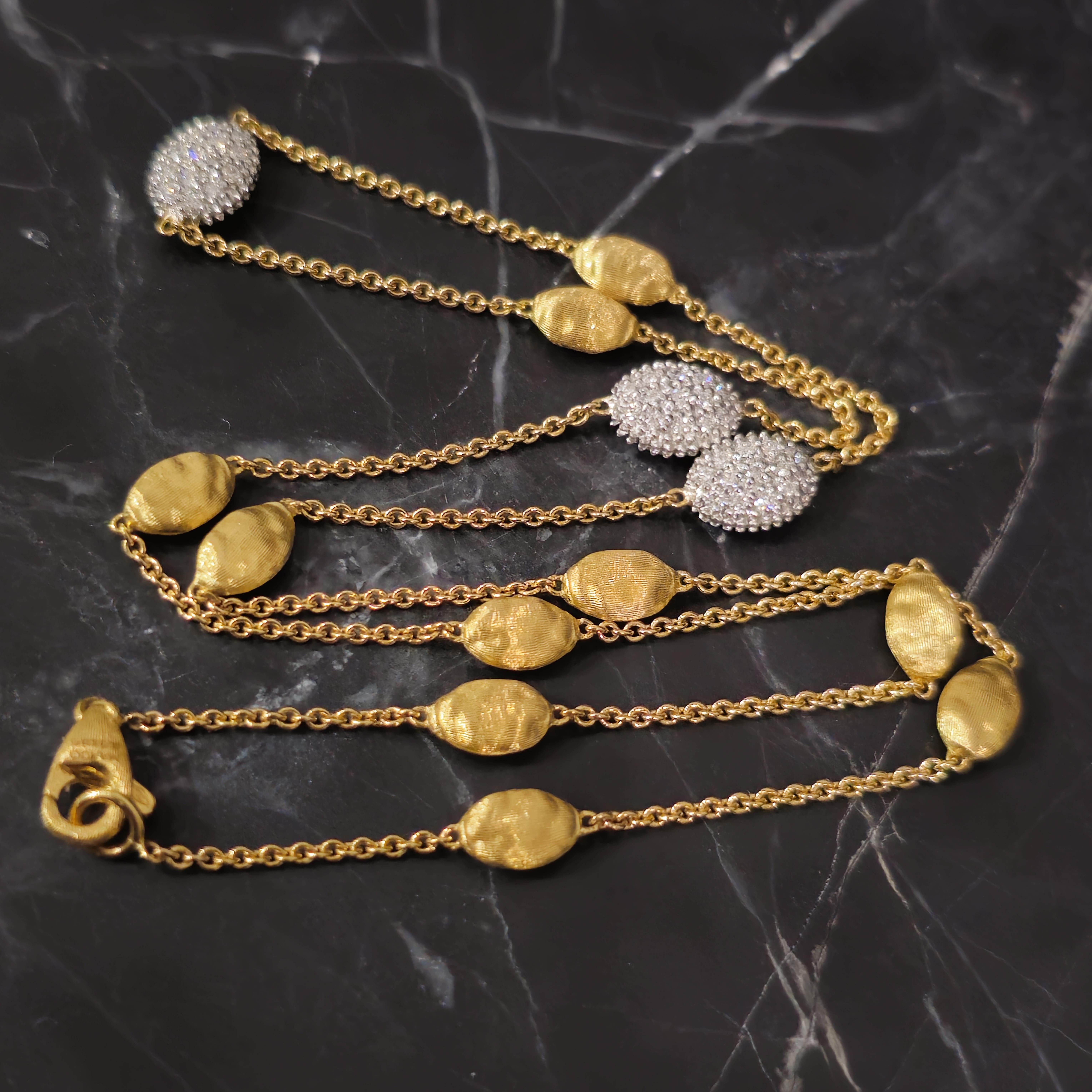Marco Bicego Siviglia Diamond Station Chain Necklace Bead 18k Yellow Gold 16