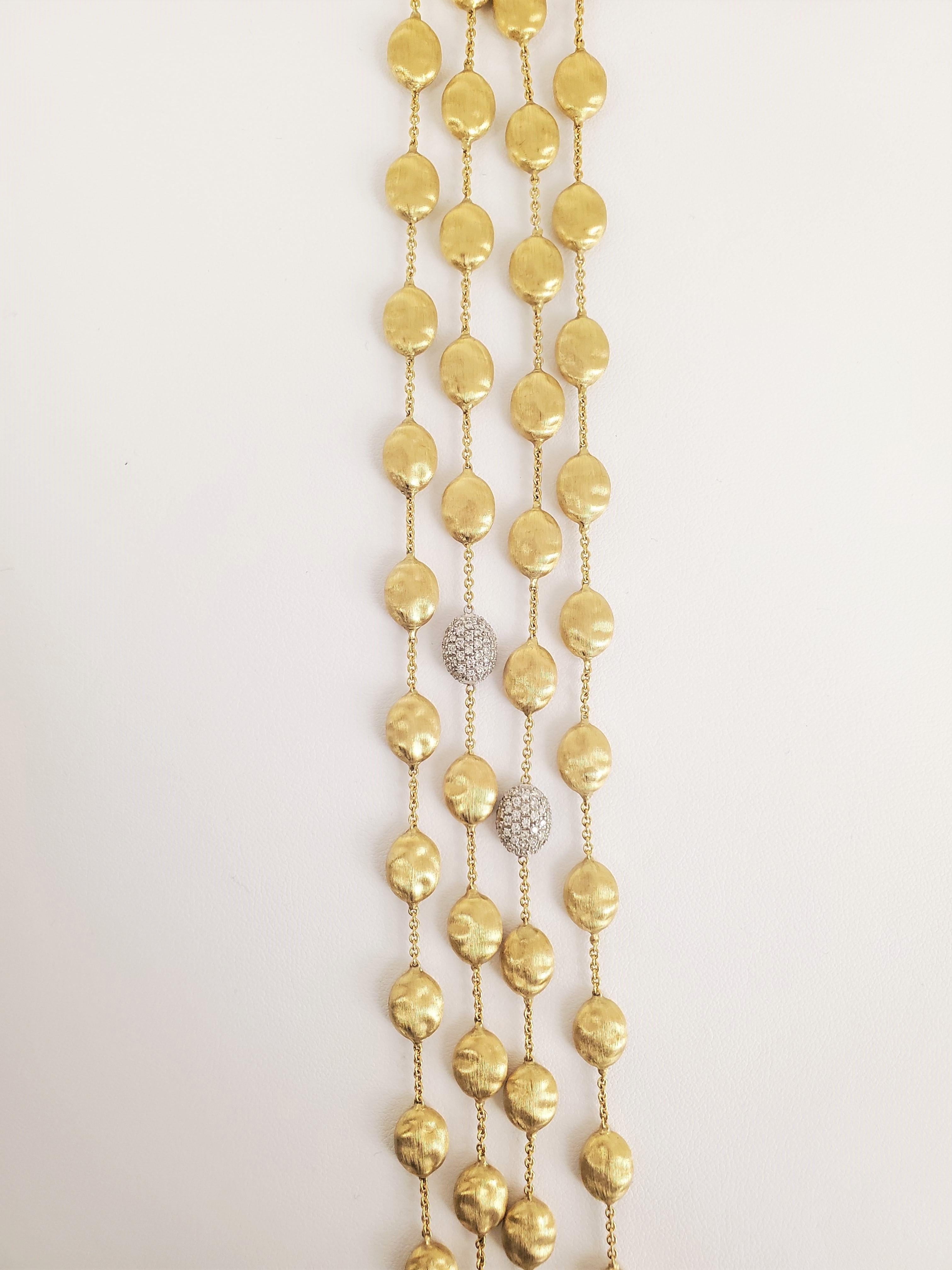Marco Bicego Siviglia Gold and Diamond Pave Large Bead Long Necklace In Excellent Condition In New York, NY