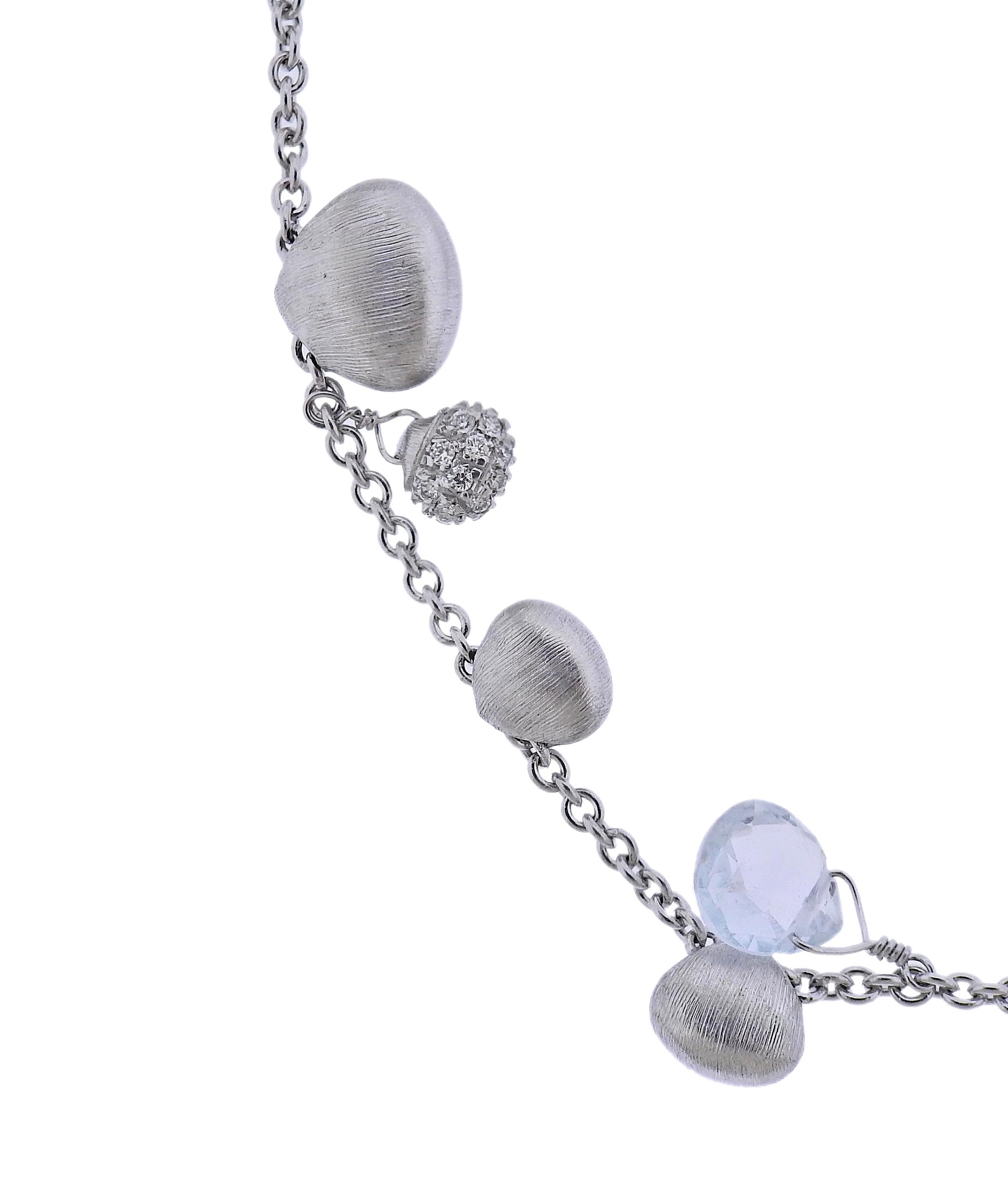 Briolette Cut Marco Bicego Siviglia Gold Aquamarine Diamond Drop Necklace For Sale