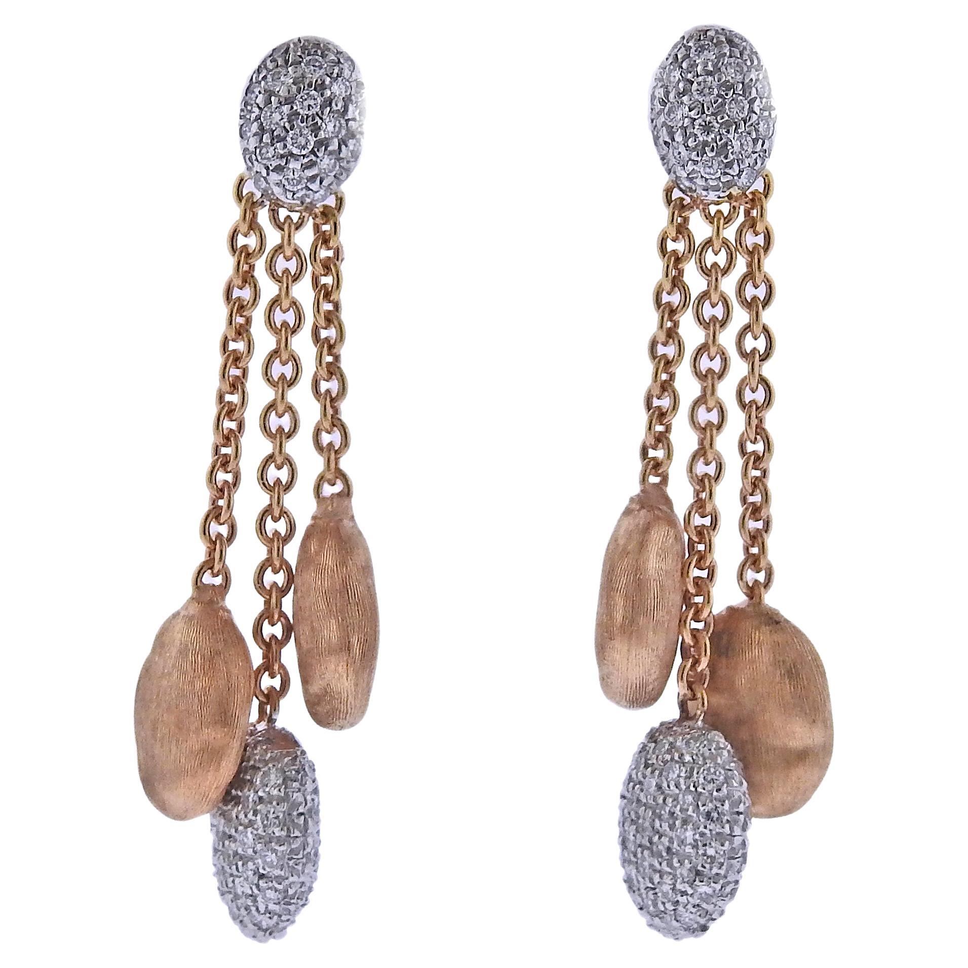 Marco Bicego Siviglia Gold Three Strand Diamond Earrings For Sale