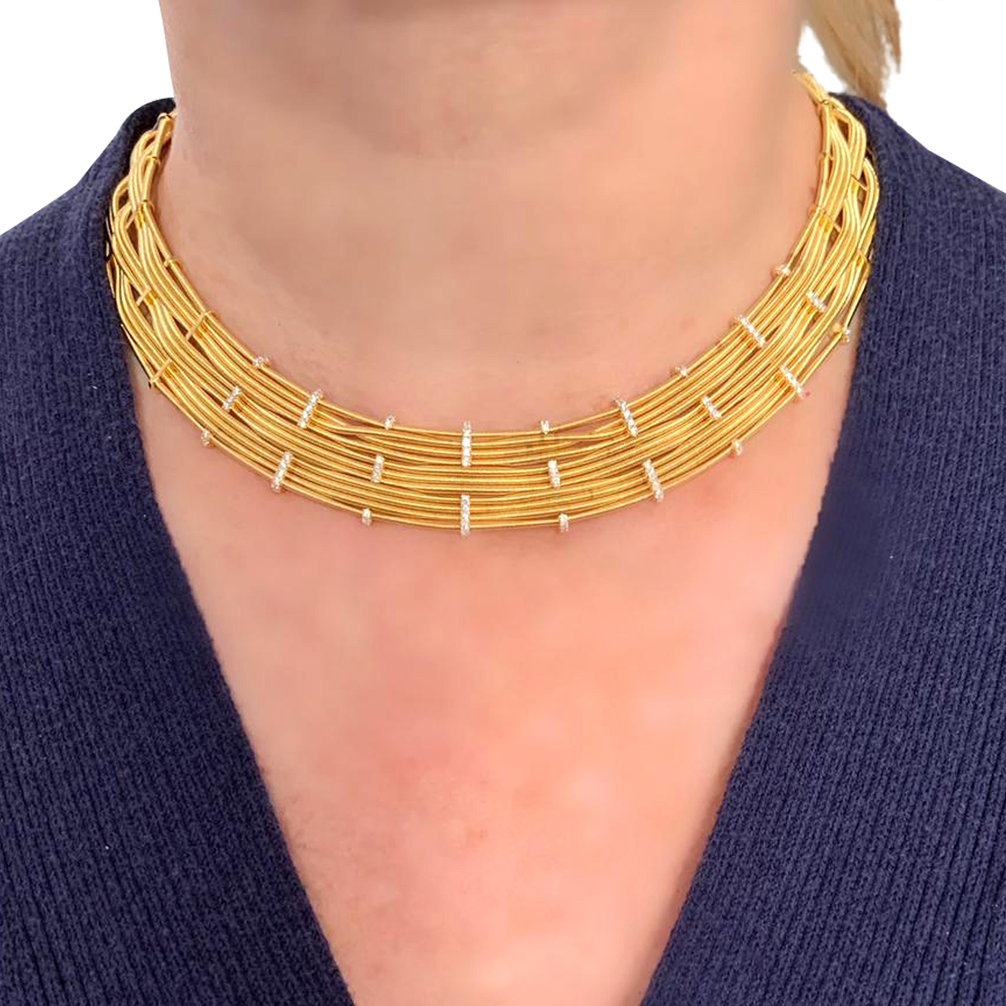 Round Cut Marco Bicego Yellow Gold and Diamond Collar Necklace