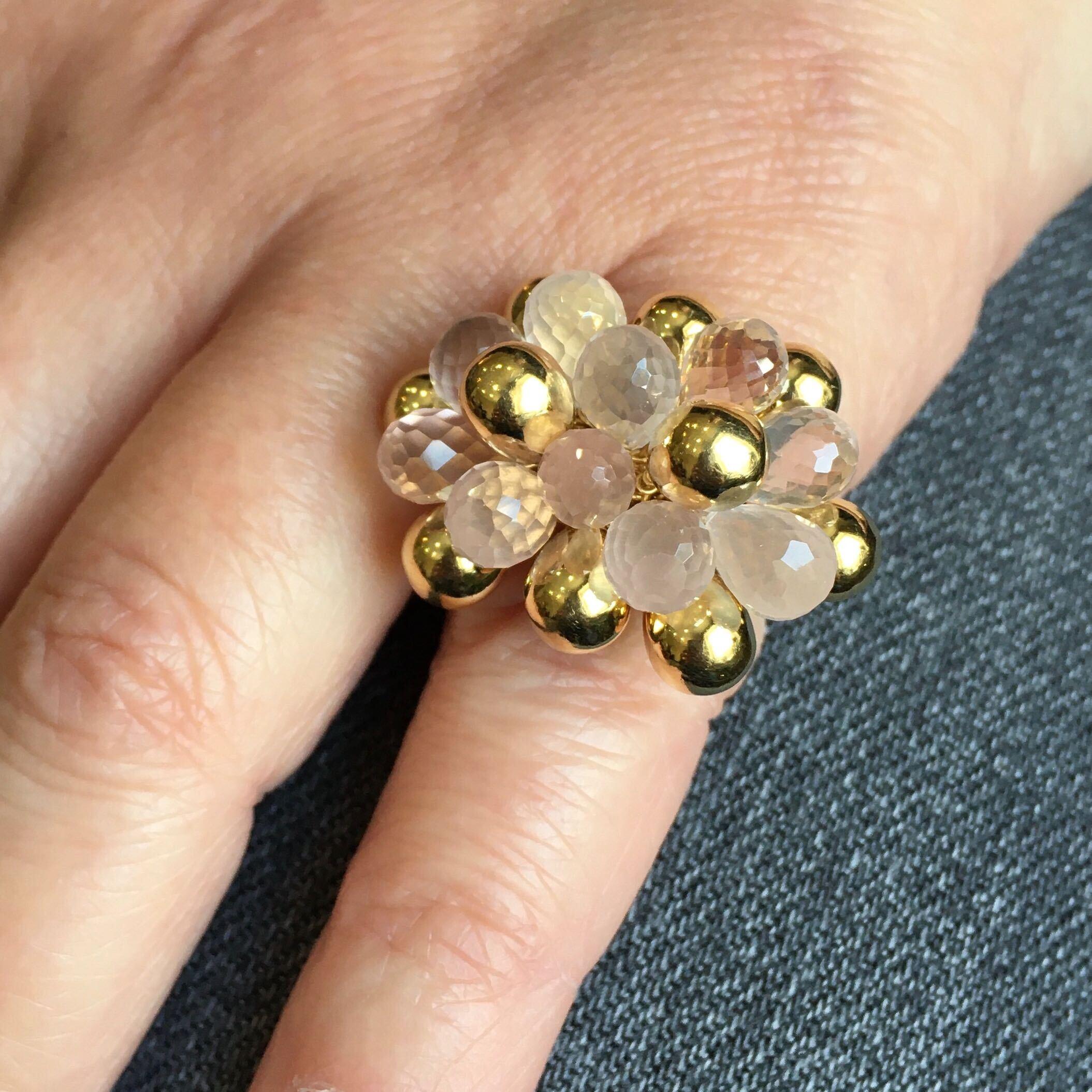 Briolette Cut Marco Bicego Yellow Gold and Rose Quartz Ring