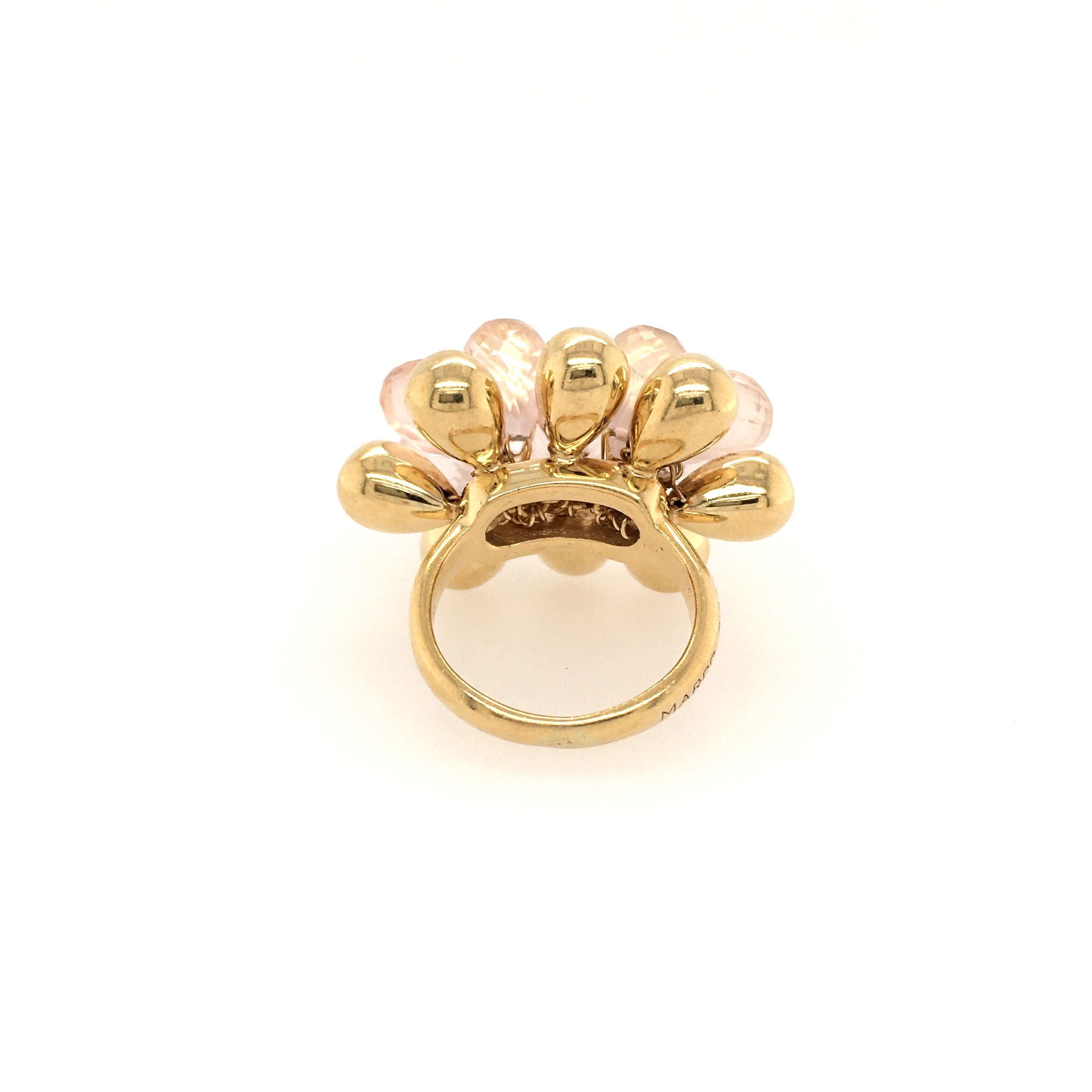 Marco Bicego Yellow Gold and Rose Quartz Ring In Good Condition In New York, NY