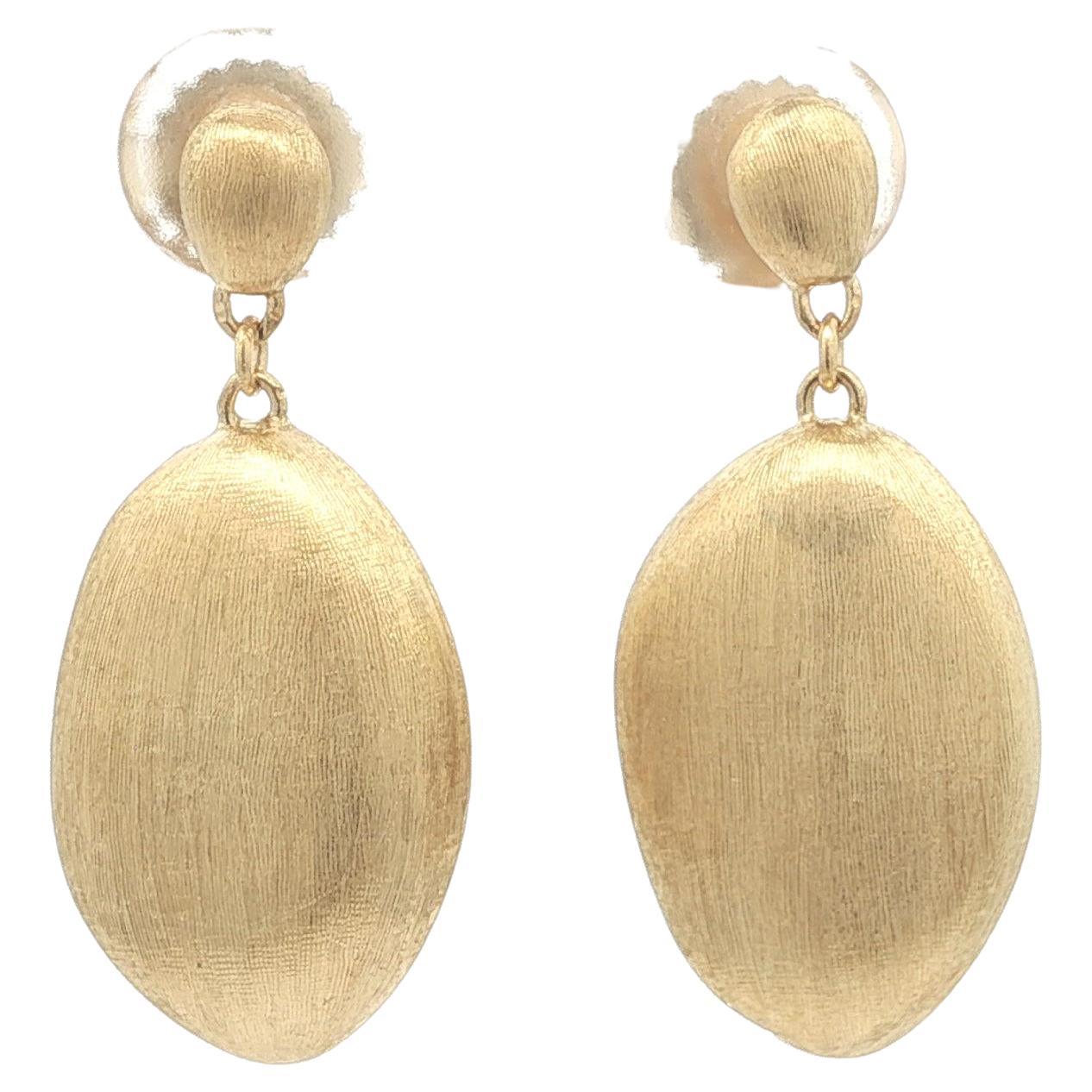 Marco Bicego Yellow Gold Brushed Finish Siviglia Dangle Bean Drop Earrings For Sale