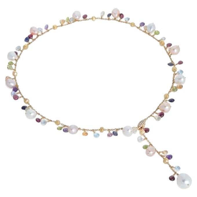 Marco Bicego Yellow Gold Mixed Gemstone and Pearl Lariat Necklace CB2586B MIX114 For Sale