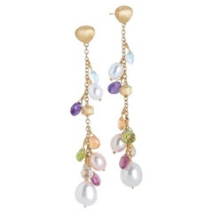 Marco Bicego Yellow Gold Mixed Gemstone Pearl Long Drop Earrings OB1779 MIX114