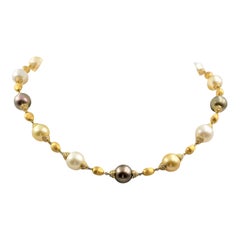 Marco Bicego Yellow Gold Multi-Colored Pearl and Diamond Necklace