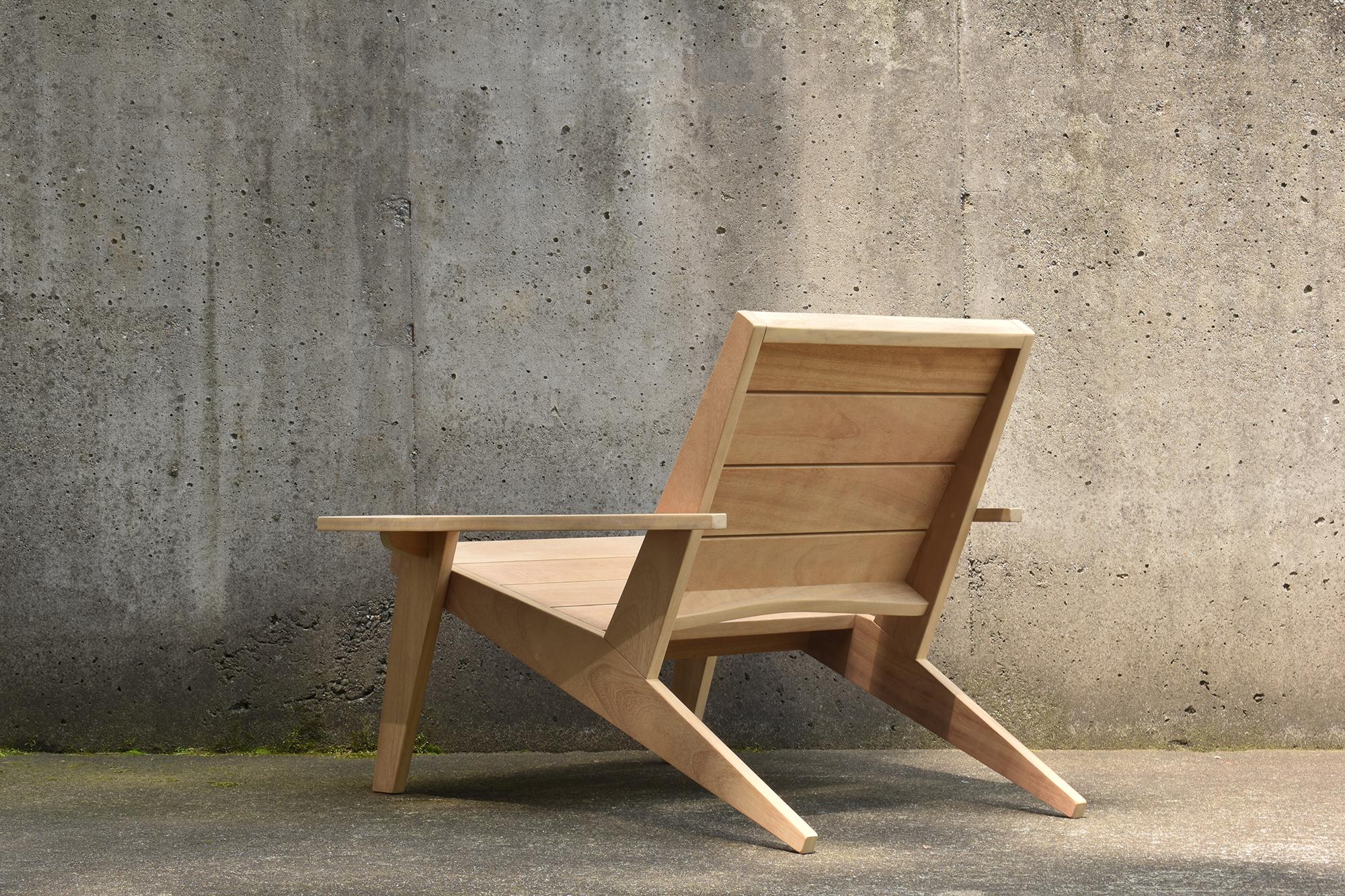 Modern outdoor rocking chair designed for traditional/transitional and modern/contemporary outdoor decks, patio, porches, and poolsides. 

Built using mortise and tenon joinery, this chair is designed to age gracefully even in the most demanding