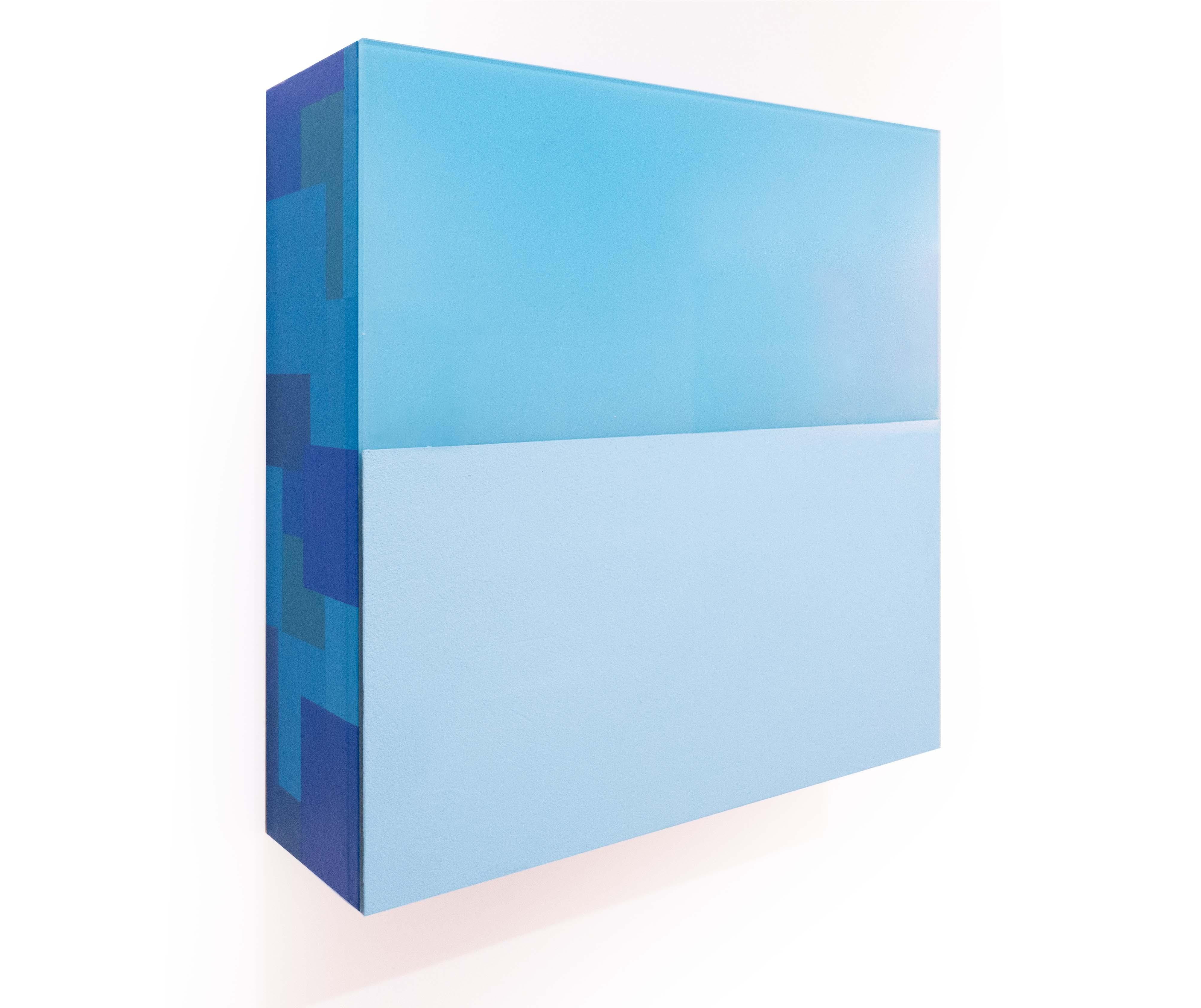 Horizons, 2019, Box, Light Blue, mixed media - Abstract Painting by Marco Casentini